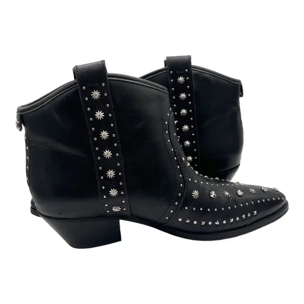 Western Black Leather Studded Sam Edelman Womens Brian‎ Ankle Boots 6.5M EUC